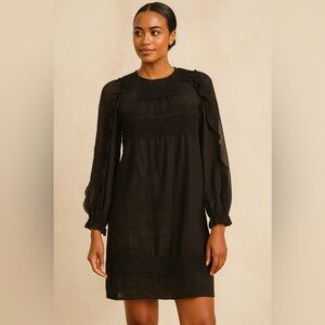 See By Chloé Long Sleeve Black Linen Mini Dress — Size 2